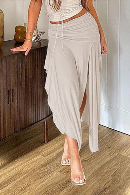 Vintage Low-Waist Ruched Asymmetrical Skirt