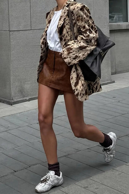 Relaxed Fit Leopard Print Blazer Coat