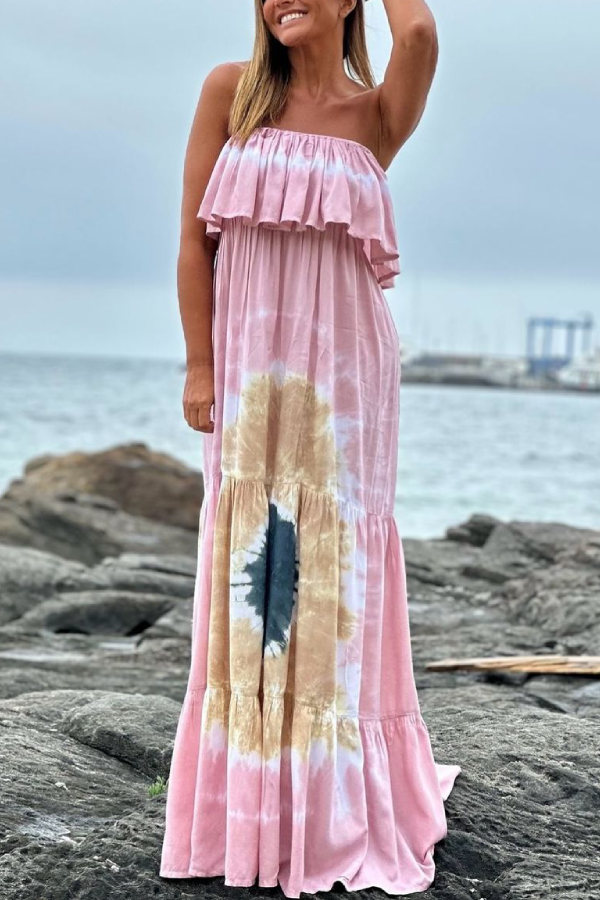 Ruffled Handmade Batik Maxi Dress