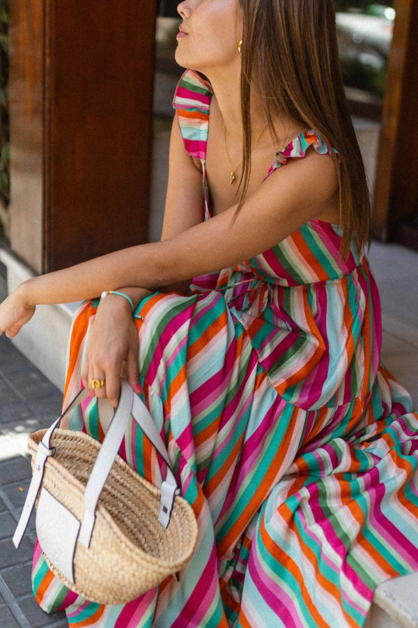 V-neck Bustier Ruffled Suspender Long Dress