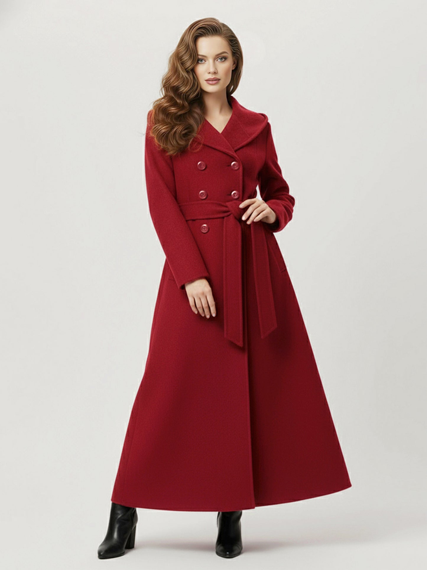 Wool Blend Maxi Hooded Coat With Double-Breasted Design For Women 2026