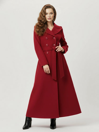 Wool Blend Maxi Hooded Coat With Double-Breasted Design For Women 2026