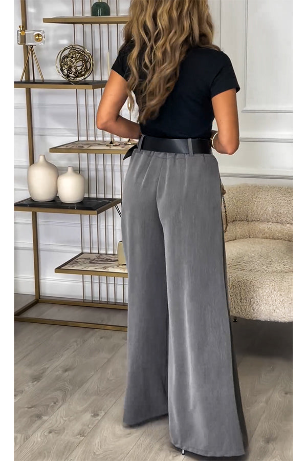 Sayla Pleated High Rise Elastic Waist Pocketed Wide Leg Pants