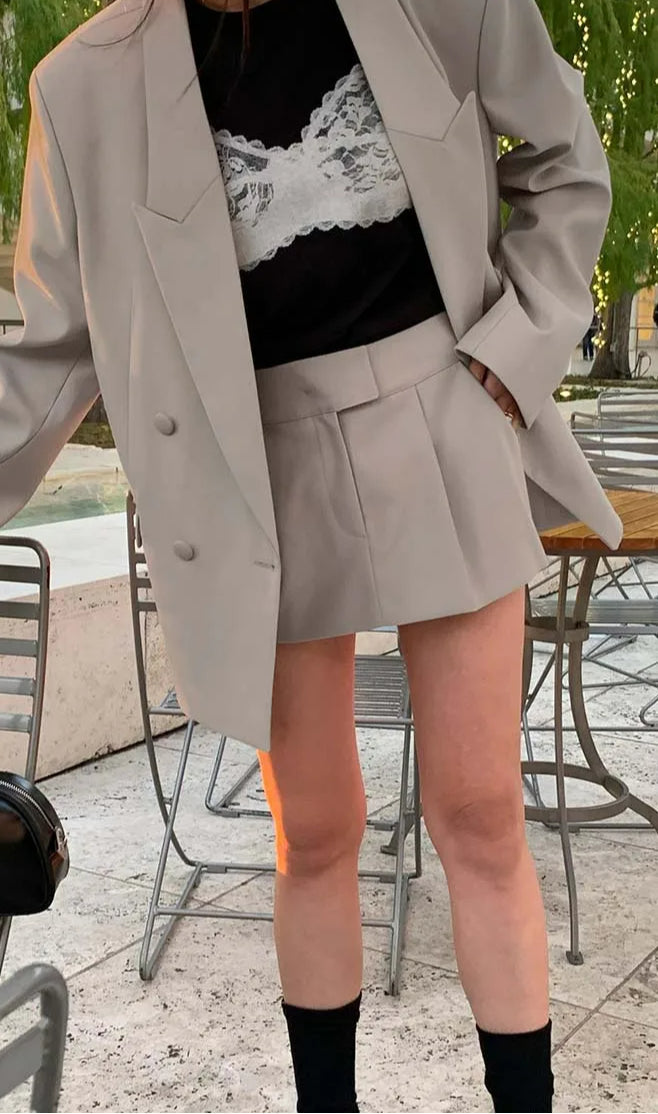 Black Off Shoulder Pleated Mini Office Two Piece Set