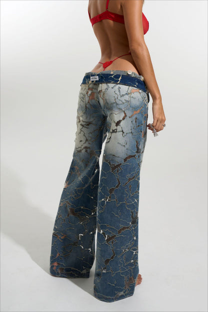 Low Rise Burnout Distressed Wide Jean