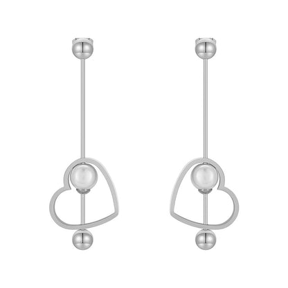 18K Gold Titanium Steel Heart-shaped Peach Heart Pearl Earrings