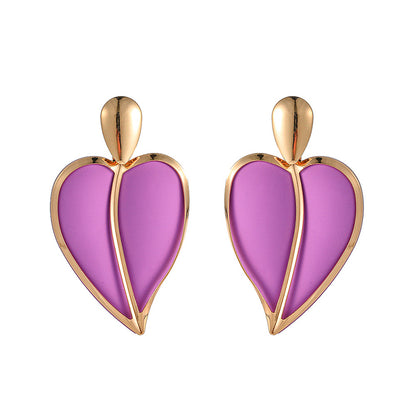 Casual Resort-style Lacquered Color-blocked Heart-shaped Earrings