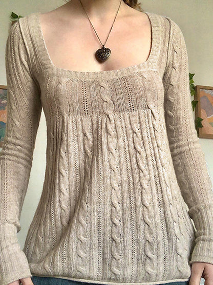 Low Cut Square Neck Long Sleeve Knits