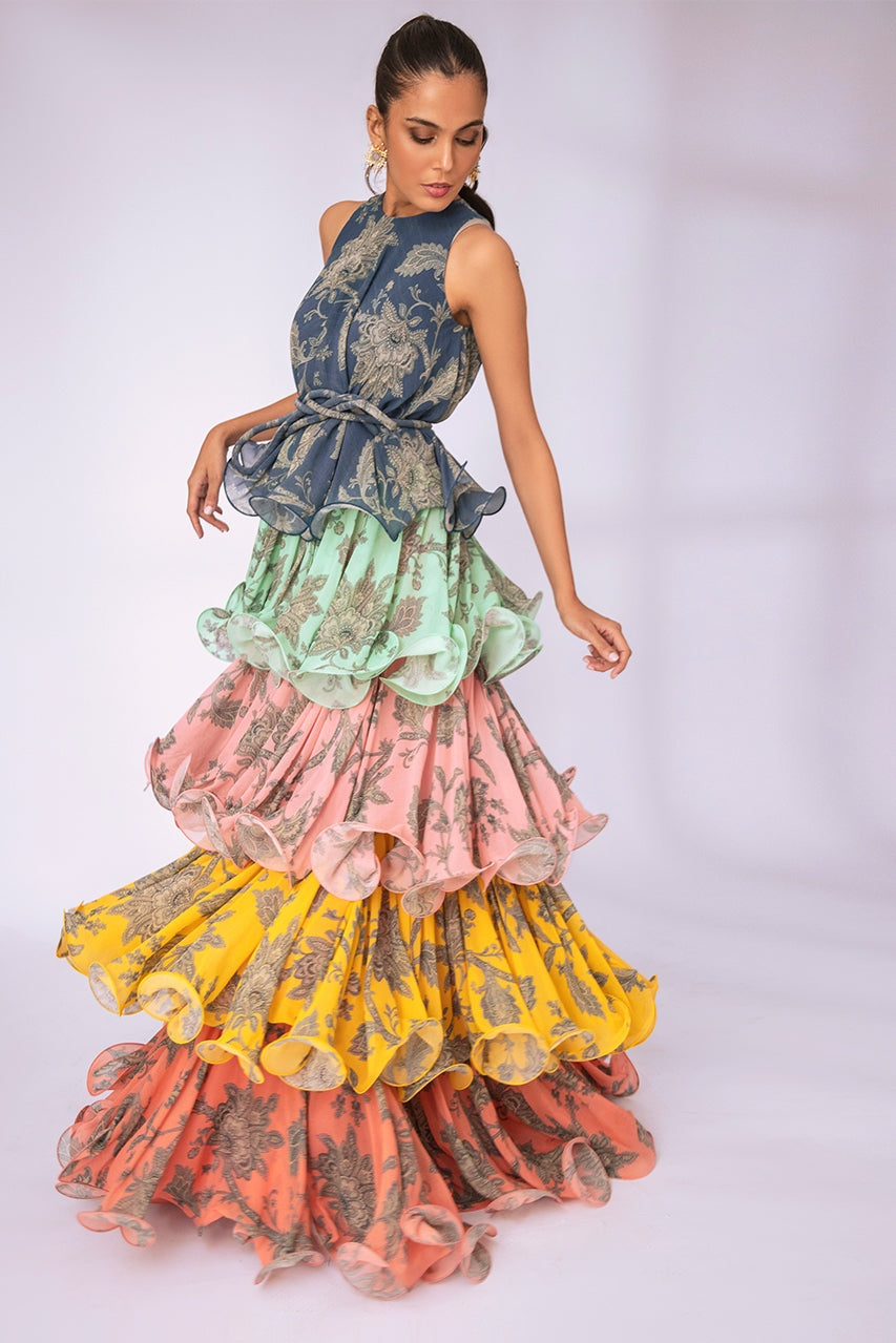 Cynthia Printed Tiered Ruffle Maxi Dress