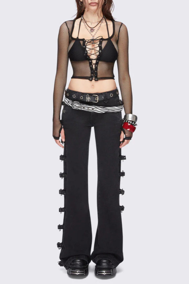 Y2K Buckle Detail Fitted Flare Jean