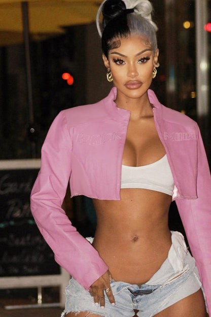 Pink Biker Style Bomber Coat