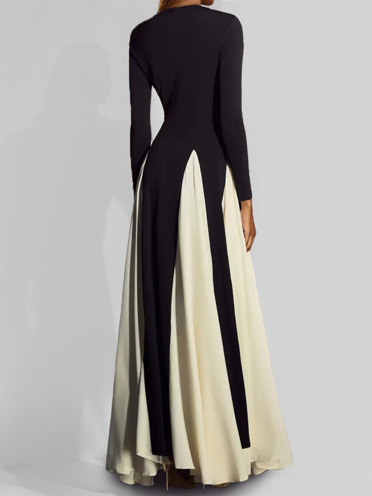 Party Dresses Black Jewel Neck Long Sleeves Two-Tone Semi Formal Dress
