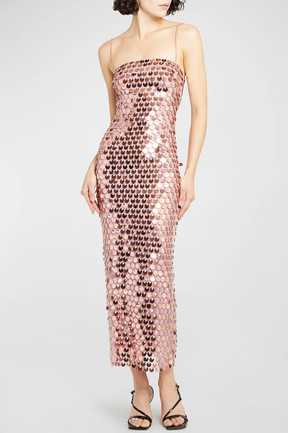 Sexy Sequined Halter-neck Backless Slim Fit Slit Midi Dress