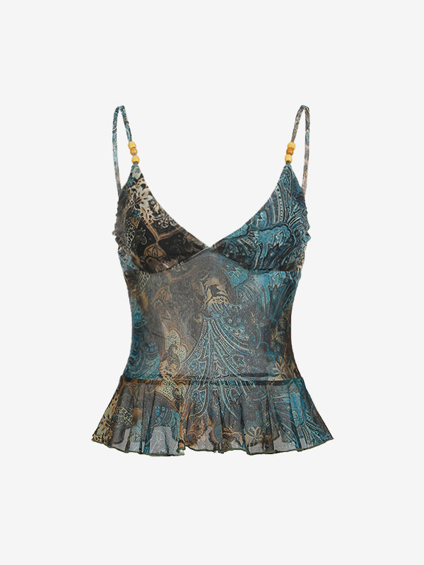 Green Vintage American Print Cami Top