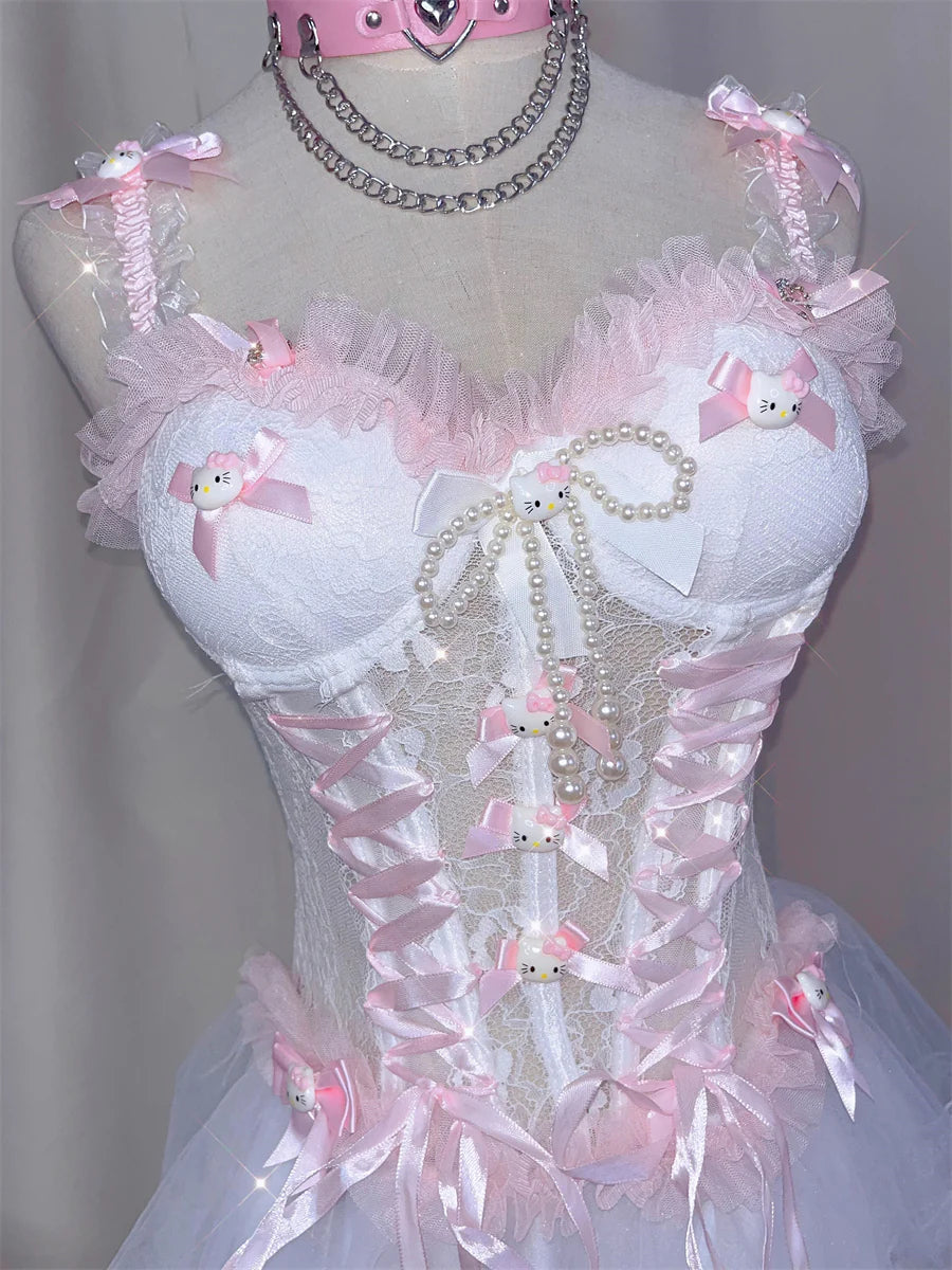 Y2K White Lace  Sheer Mini Skirt Dress Lingerie