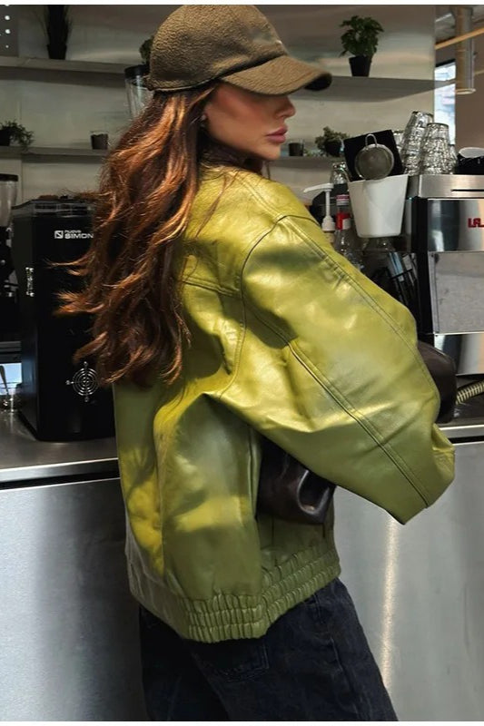 Vintage Green Faux Leather Jacket