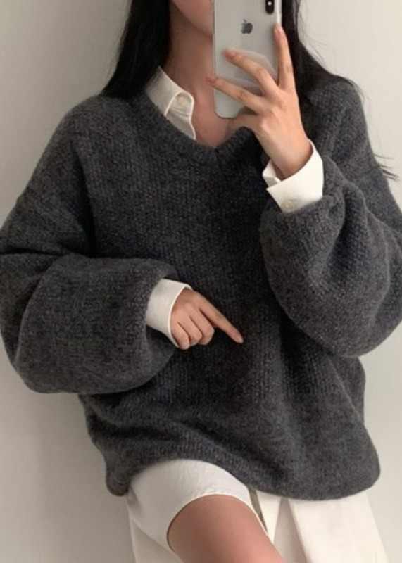 Cozy V-neck Loose Knit Pullover