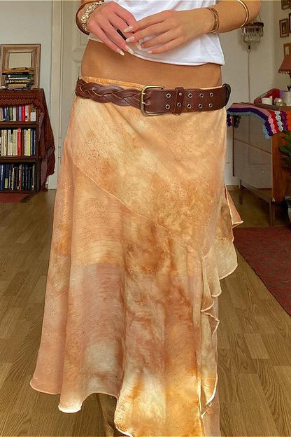 Retro Low-Waist Ruffled Asymmetrical Skirt