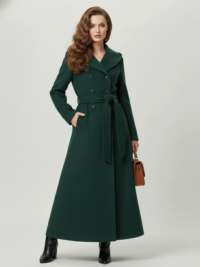 Wool Blend Maxi Hooded Coat With Double-Breasted Design For Women 2026