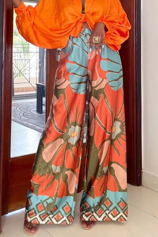 Casual home loose personality floral wide-leg pants