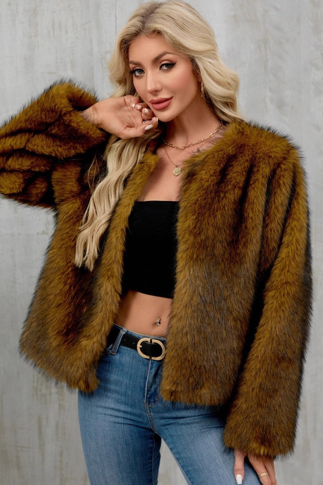 Plush Short Fur Open Cardigan Coat