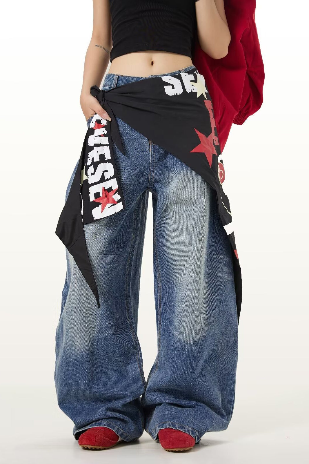 Vintage Lightweight Cargo High Waist Flare Jeans