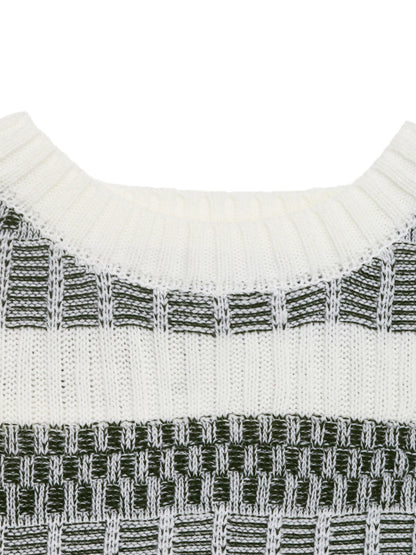 Women Pullover Sweater Hunter Green Two-Tone Jewel Neck Long Sleeves Layered Acrylic Sweaters