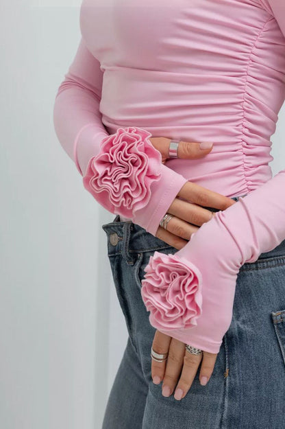 3D Floral Slim-Fit Long Sleeve Tee