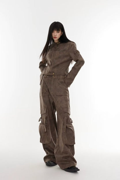 Cropped Tie-Dye Stand Collar Jacket