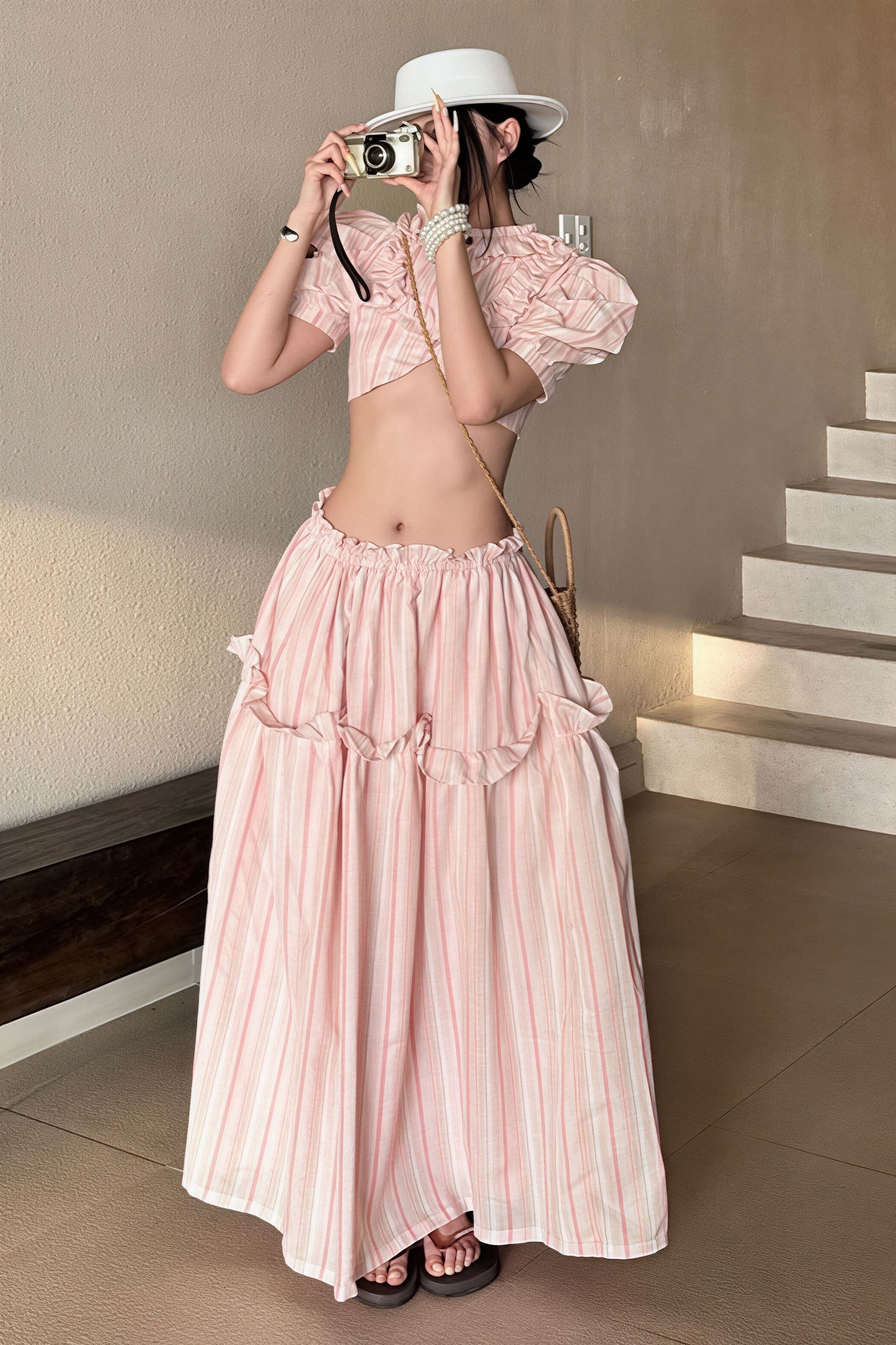 Strapless Cutout Crop Regular Shoulder Skirt Set