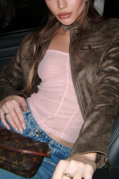 Brown Suede Leather Vintage Cropped Jacket