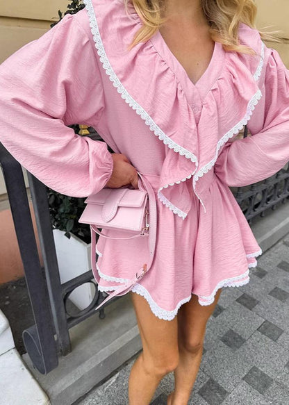 Ruffled Two-Piece Set with Lantern Sleeves