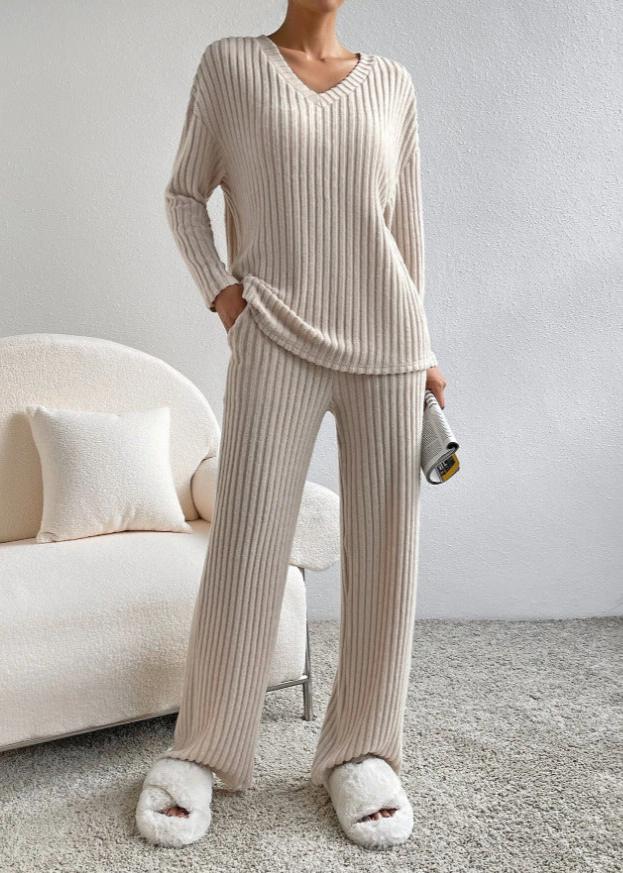 Luxe Ribbed V-Neck Loungewear Set