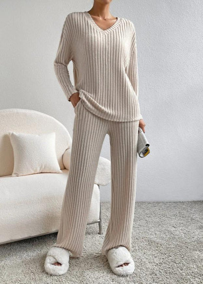 Luxe Ribbed V-Neck Loungewear Set