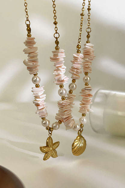 Ocean Style Stainless Steel Shell Starfish Pearl Necklace