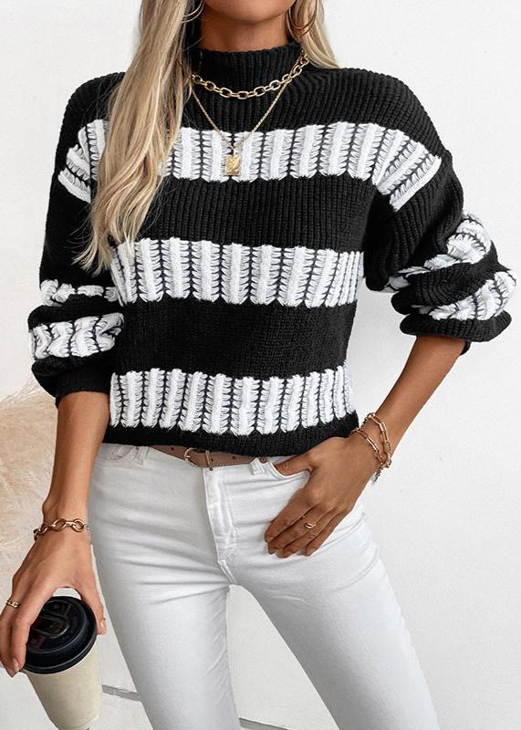 Chic Striped Half Turtleneck Sweater