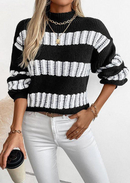 Chic Striped Half Turtleneck Sweater