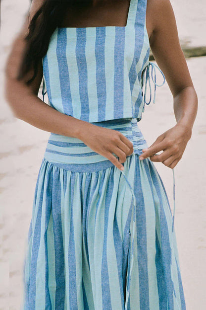 Lace-up Tank and Ruched Waist Midi Skirt Set