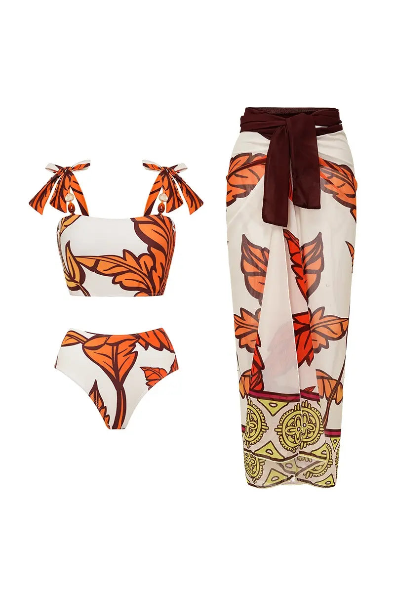 Maple Print Swimsuit Set Trio