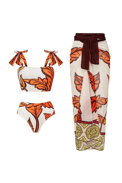 Maple Print Swimsuit Set Trio