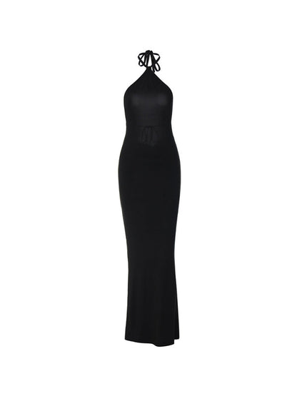 Black Y2k Backless Halter Maxi Dress
