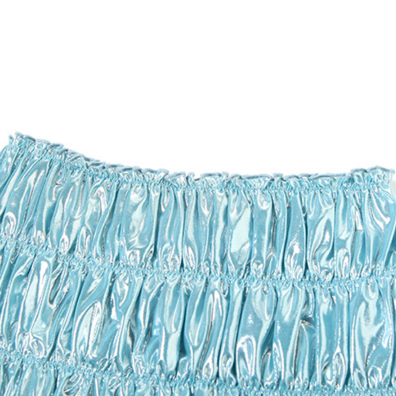 Ruched metallic ruffle self tie 3 piece mini skirt set