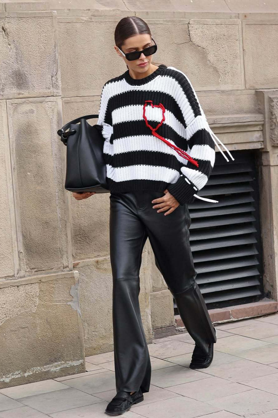Loose Striped Crew Neck Long Sleeve Knit Sweater