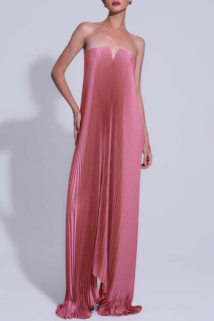 Sexy Strapless Pleated Maxi Ball Gown Formal Dress