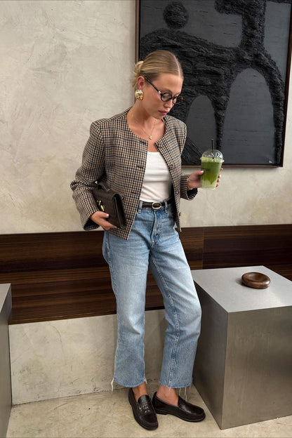 Plaid Vintage Chic Sleek Designer Style Blazer Coat