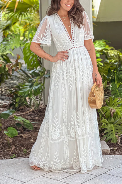 WHITE LACE EYELET MAXI DRESS