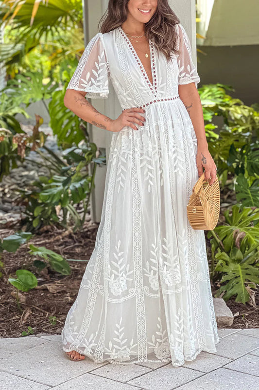 WHITE LACE EYELET MAXI DRESS