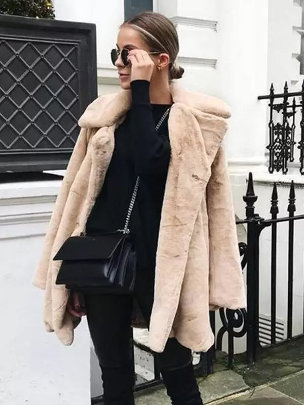 Faux Fur Coat Notched Lapel Winter Chic Eco-friendly Long Jacket For Women 2026
