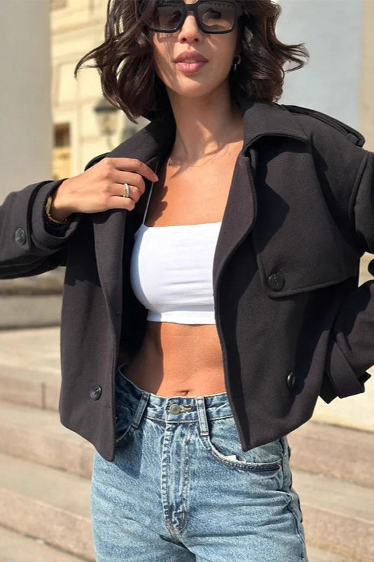 Casual Trench Style Cropped Jacket