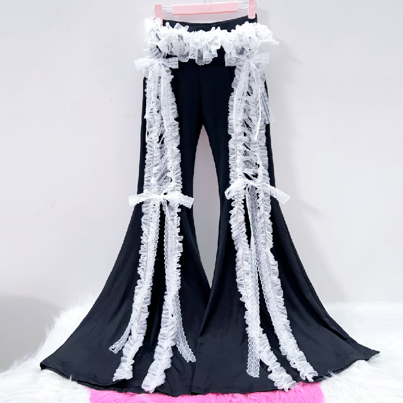 Ruffle lace hem slit pant